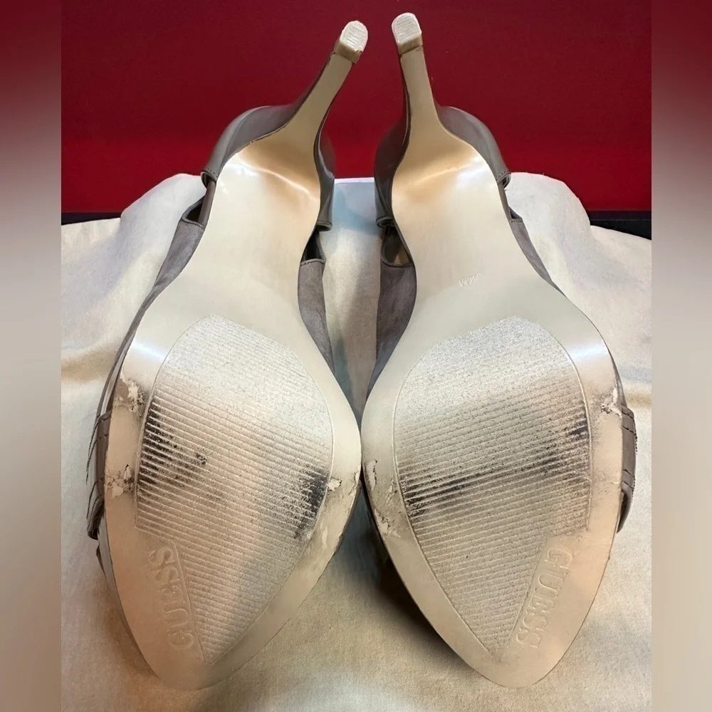 Guess Stiletto 5” Heels 1.25” Platform Taupe Patent & Faux Suede Women’s Sz 9.5M